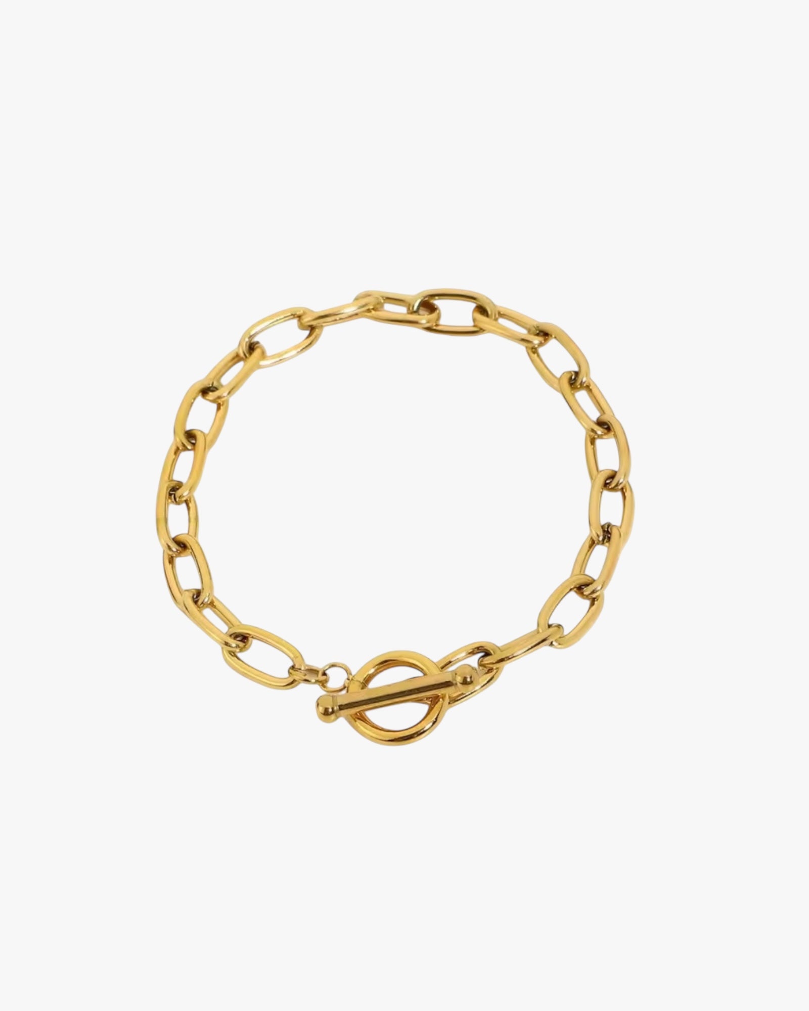 Gold chain bracelet on a white background