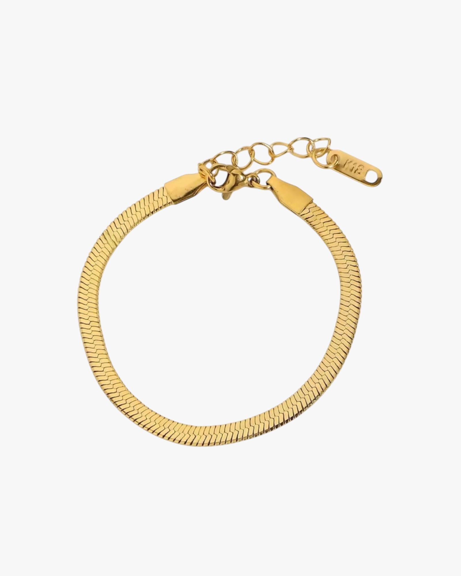 Gold stainless steel PVD 18K gold platedbracelet on a white background