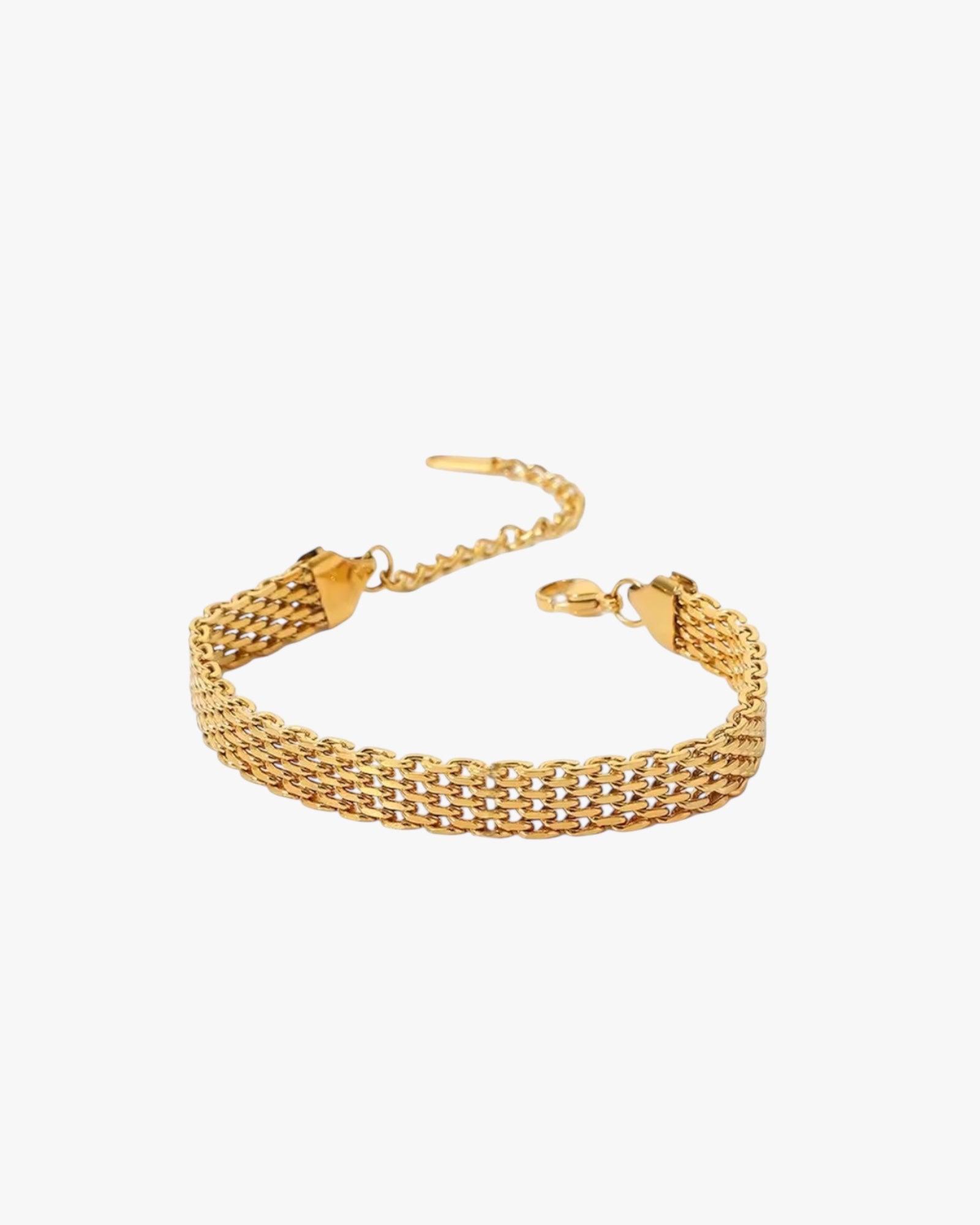 Gold stainless steel PVD 18K gold plated bracelet on a white background