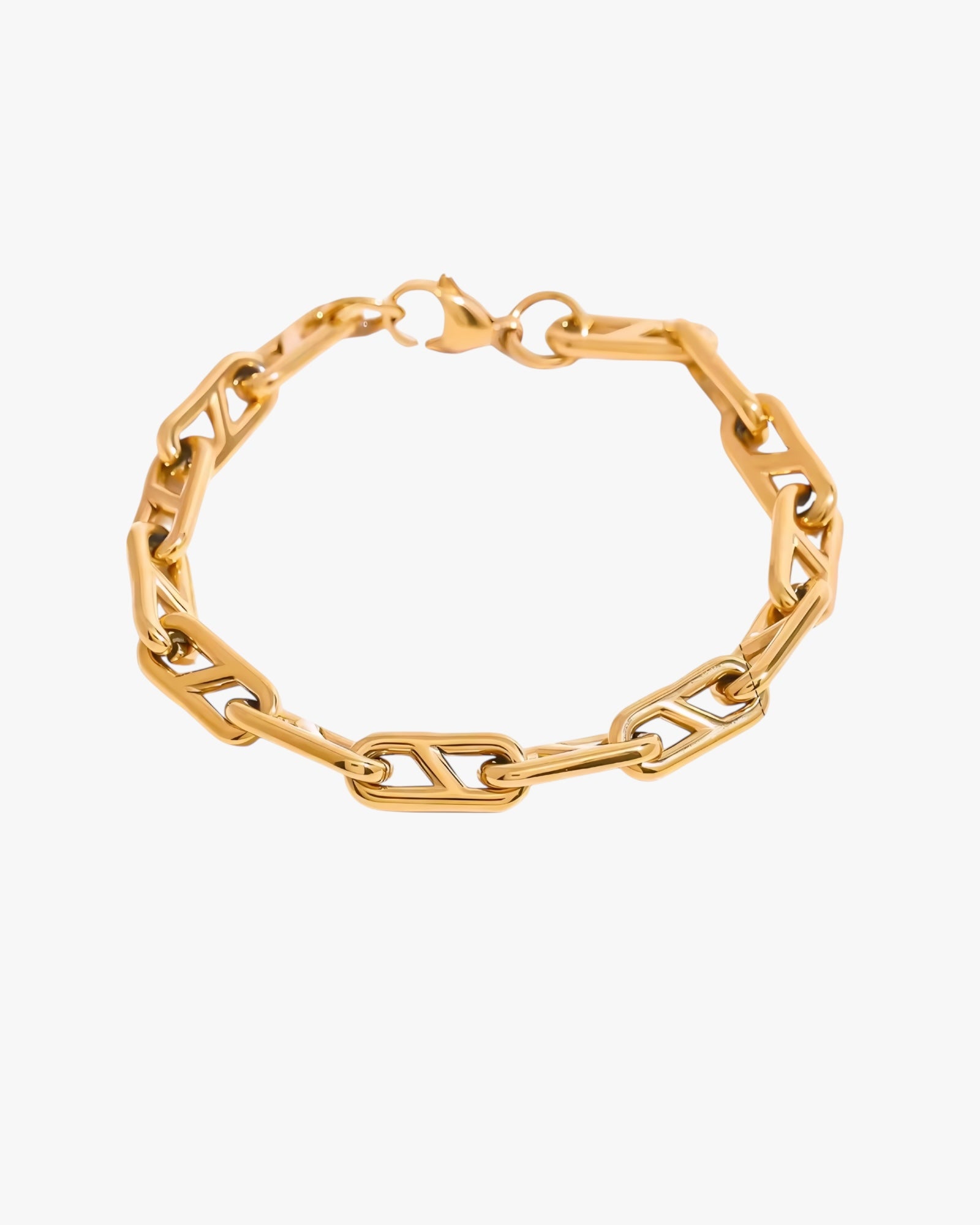 Gold stainless steel PVD 18K plated chain bracelet on a white background