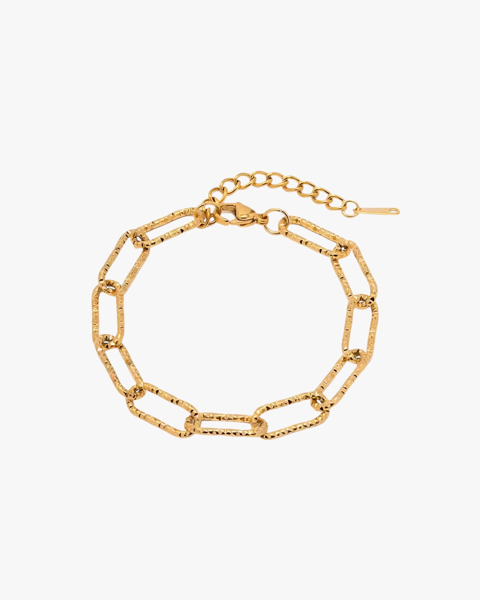 Gold stainless steel PVD 18K gold plated chain bracelet on a white background