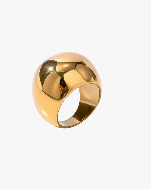 Gold stainless steel PVD 18K gold plated ring on a white background
