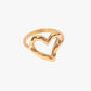 Gold stainless steel PVD 18k plated heart-shaped ring on a white background