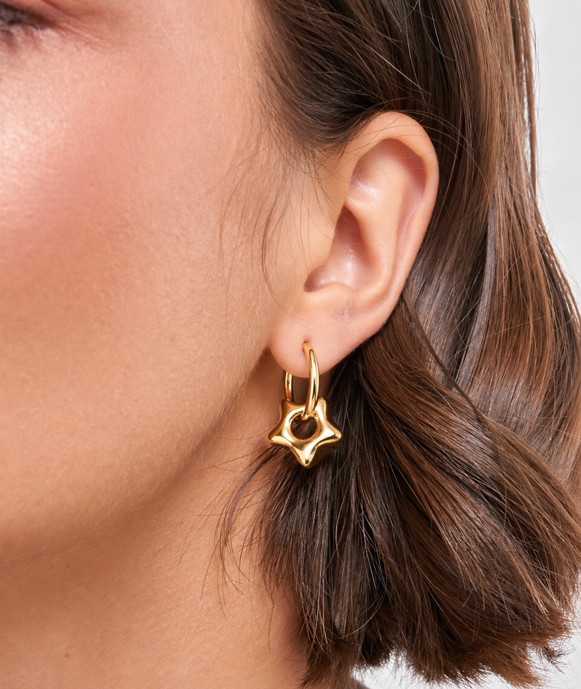 Gold Plated Stainless Steel Sculpted Star Charm Hoop Earrings – Bathurst
