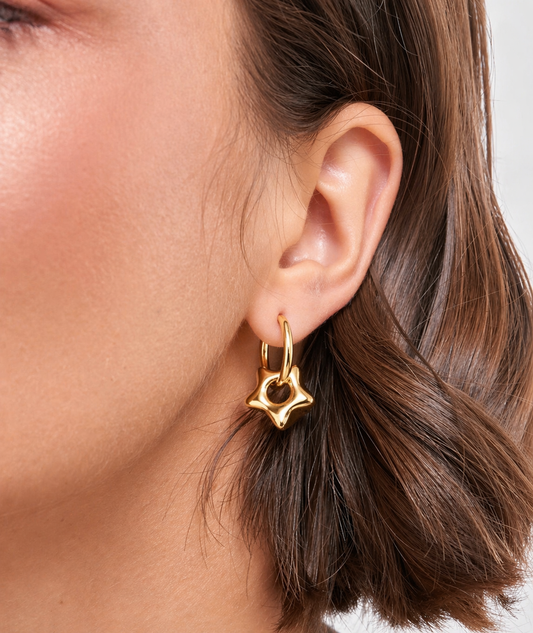 Gold Plated Stainless Steel Sculpted Star Charm Hoop Earrings – Bathurst