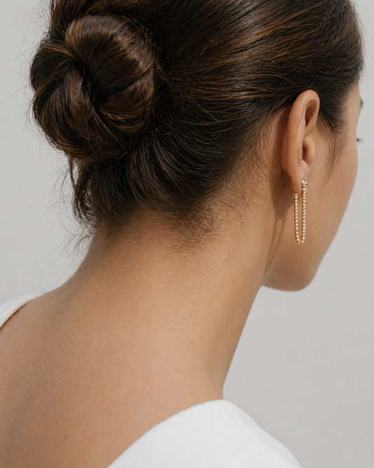 18K PVD Gold Plated Zirconia Chain Drop Earrings – Alira