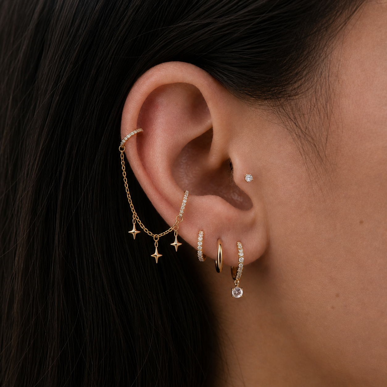 ear chain connecting two earrings