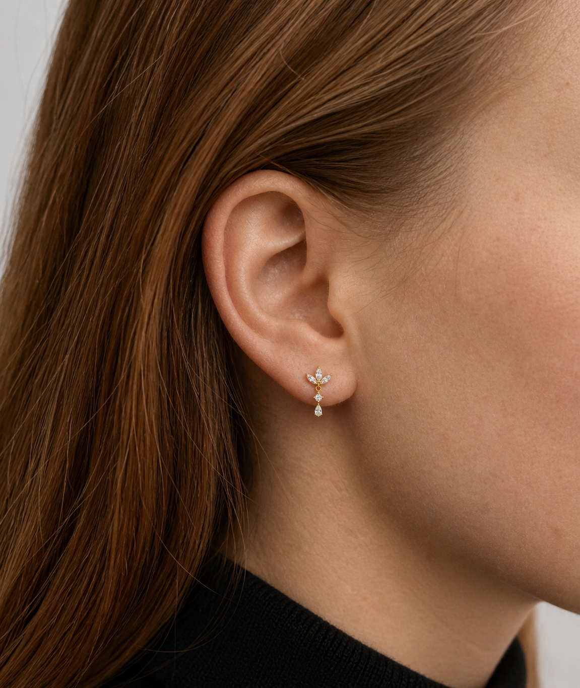 Titanium Floral Crystal Drop Piercing – Selira | Flat Back Cartilage Earring