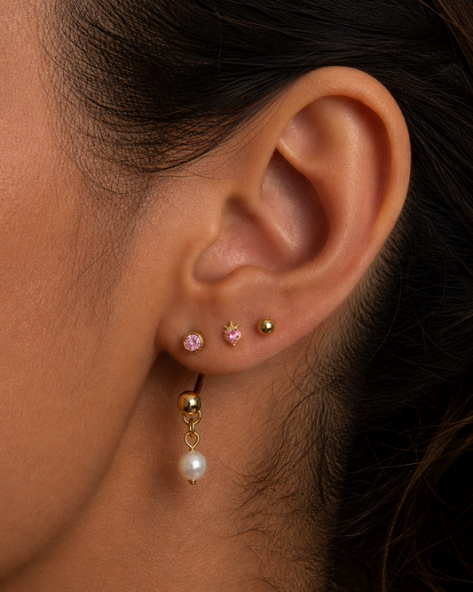 Gold Plated Stainless Steel Pink Heart Crown Crystal Flat Back Stud Earring – Nile