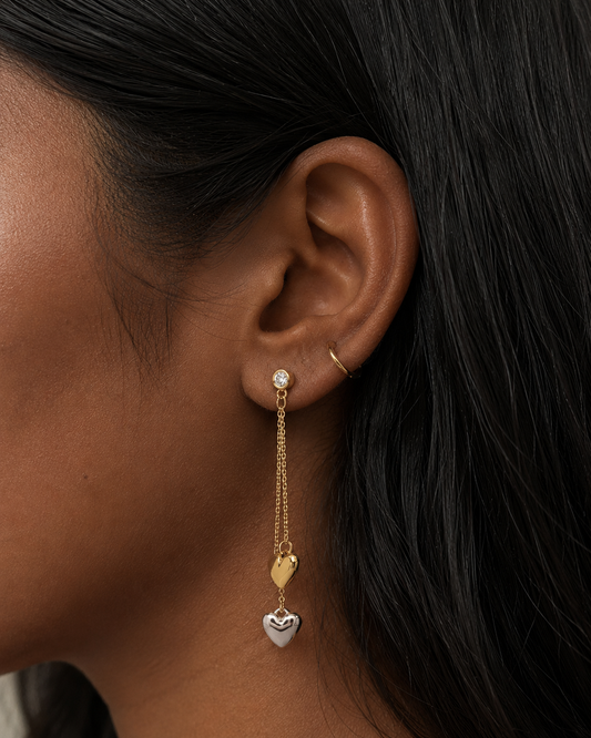 18K PVD Gold Plated Double Heart Chain Earrings – Valena