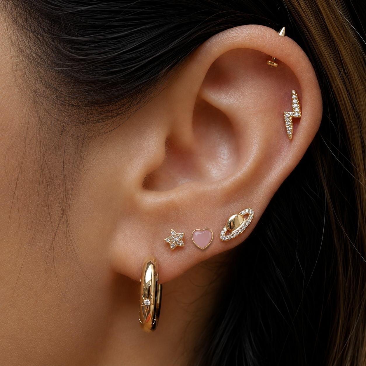 Gold Stainless Steel Pink Heart Stud Earring – Ibadan