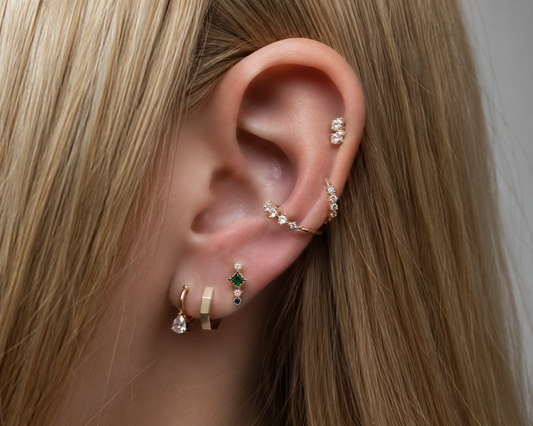 Gold Stainless Steel Emerald Crystal Pavé Stud Earring