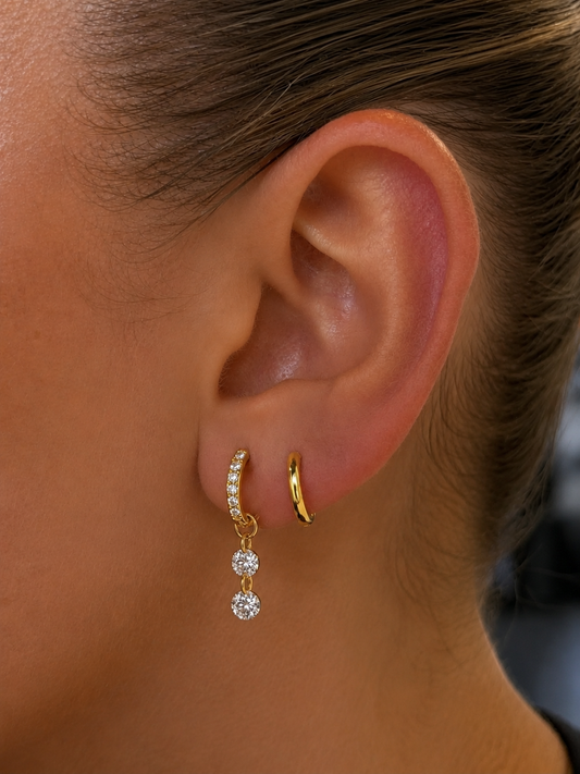 Gold Plated Stainless Steel Double Crystal Drop Hoop Earrings – Darling II