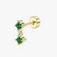 A gold-colored stud earring featuring two green gemstones.