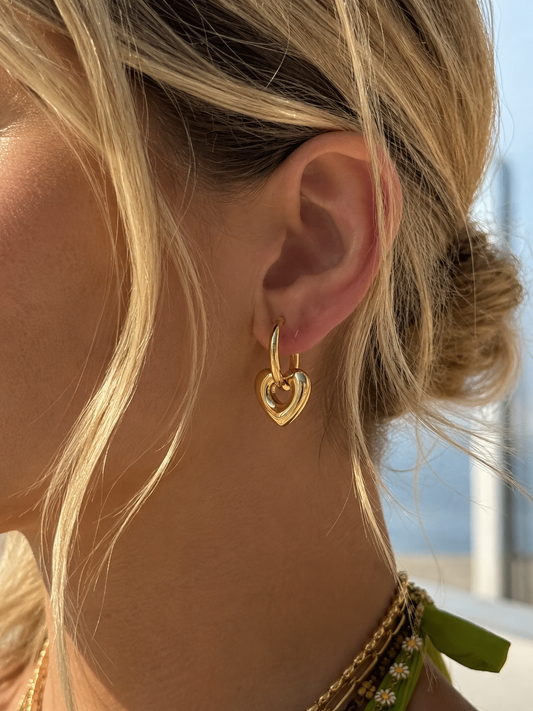 Gold Plated Stainless Steel Heart Charm Hoop Earrings – Lome