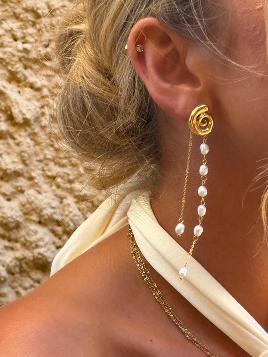 18K PVD Gold Plated Pearl Chain Drop Earrings – Selene