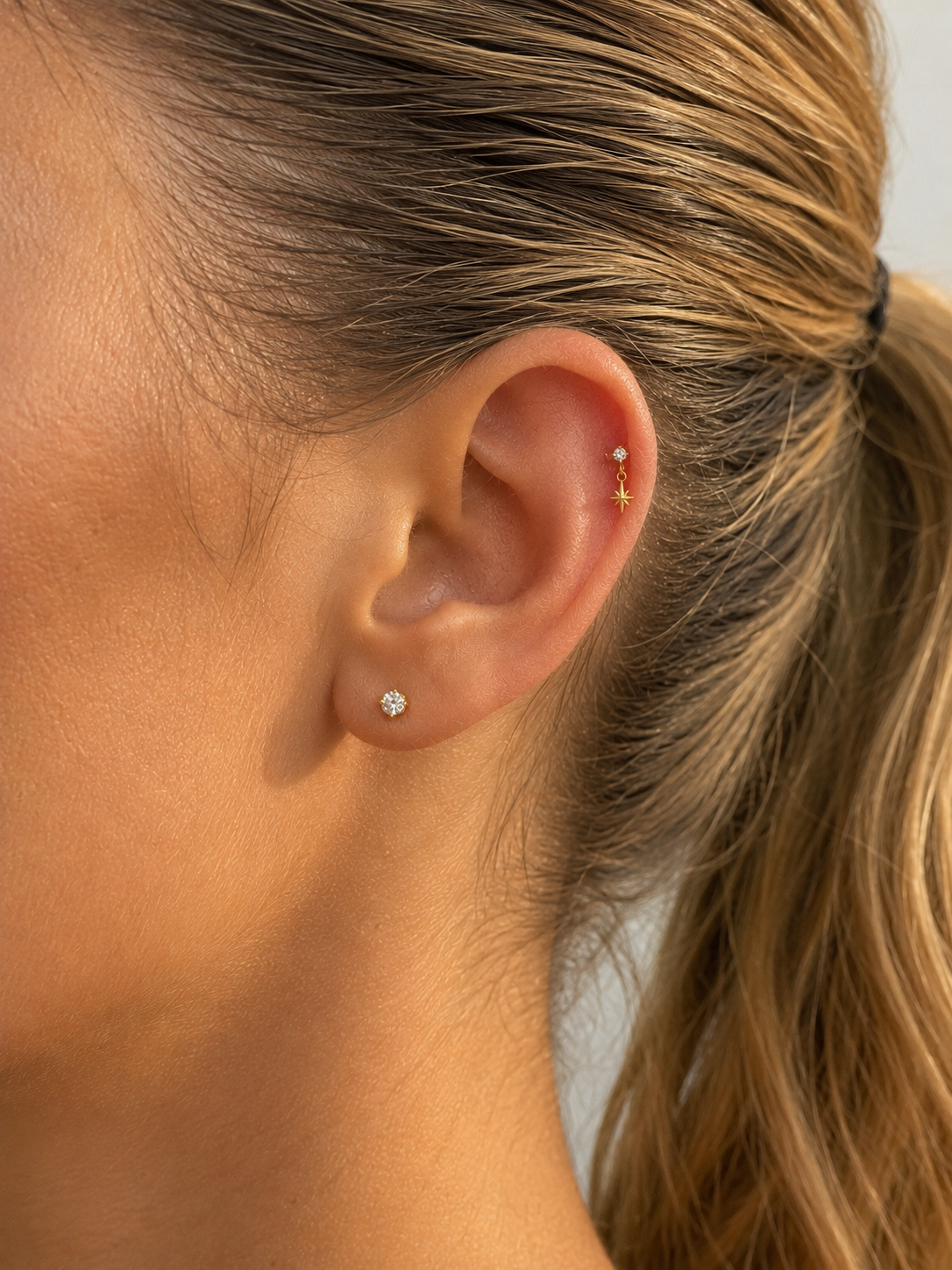 Titanium Crystal Star Charm Piercing – Celora | Flat Back Cartilage Earring