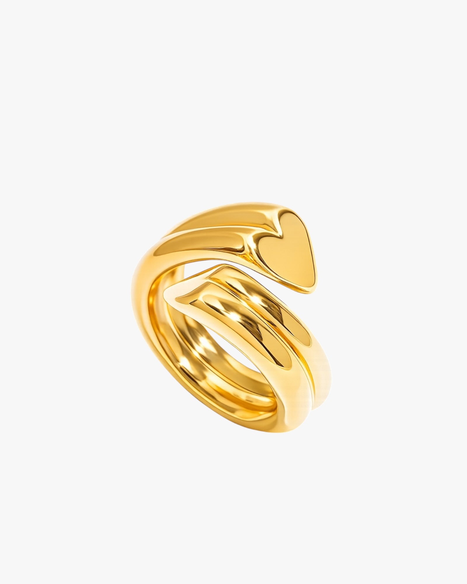 Gold ring with a unique design on a white background