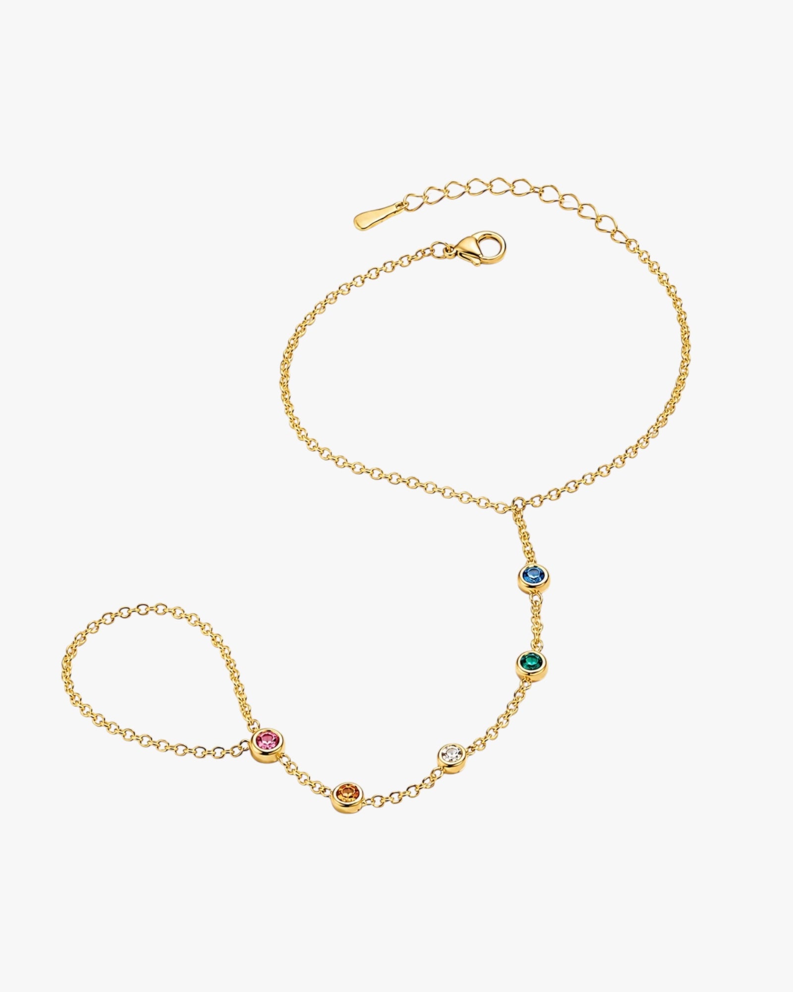 Gold bracelet with gemstones on a white background