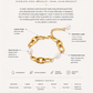Coralyn bracelet with gold links and pearl accents on a white background