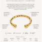 Gold-plated bangle bracelet with product details on a white background