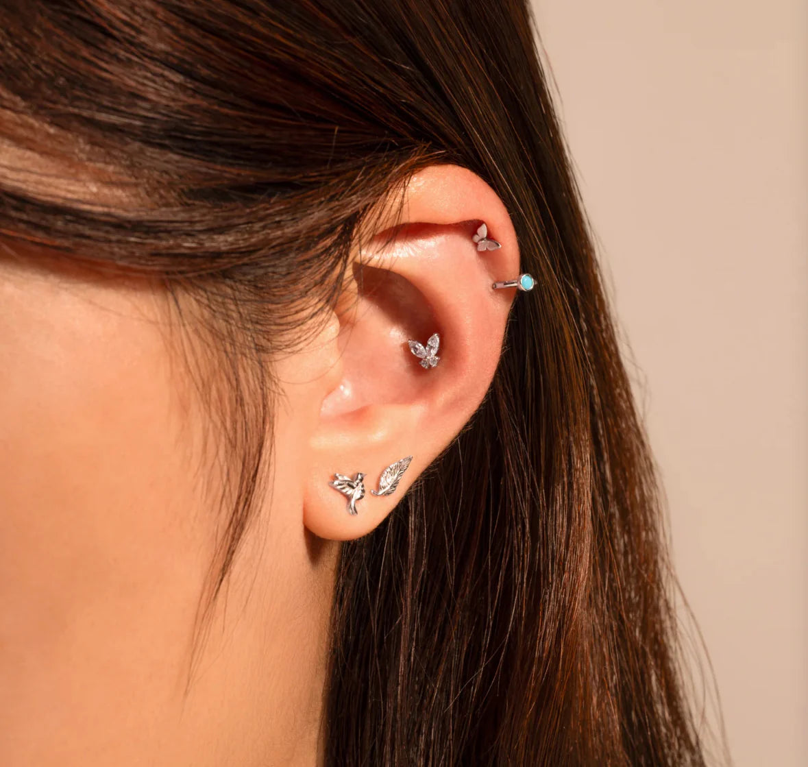 Dainty silver stud earring, stainless steel, lobe or cartilage piercing in ears