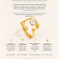 Gold ring with zirconia stone on a white background with product details.