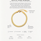 Gold bracelet with product details on a white background