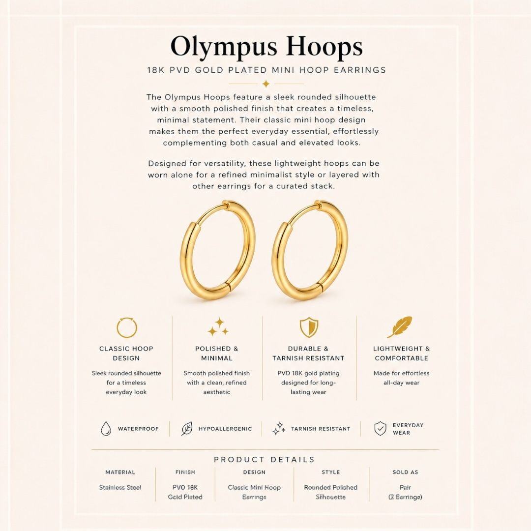 Gold Plated Stainless Steel Classic Mini Hoop Earrings – Olympus