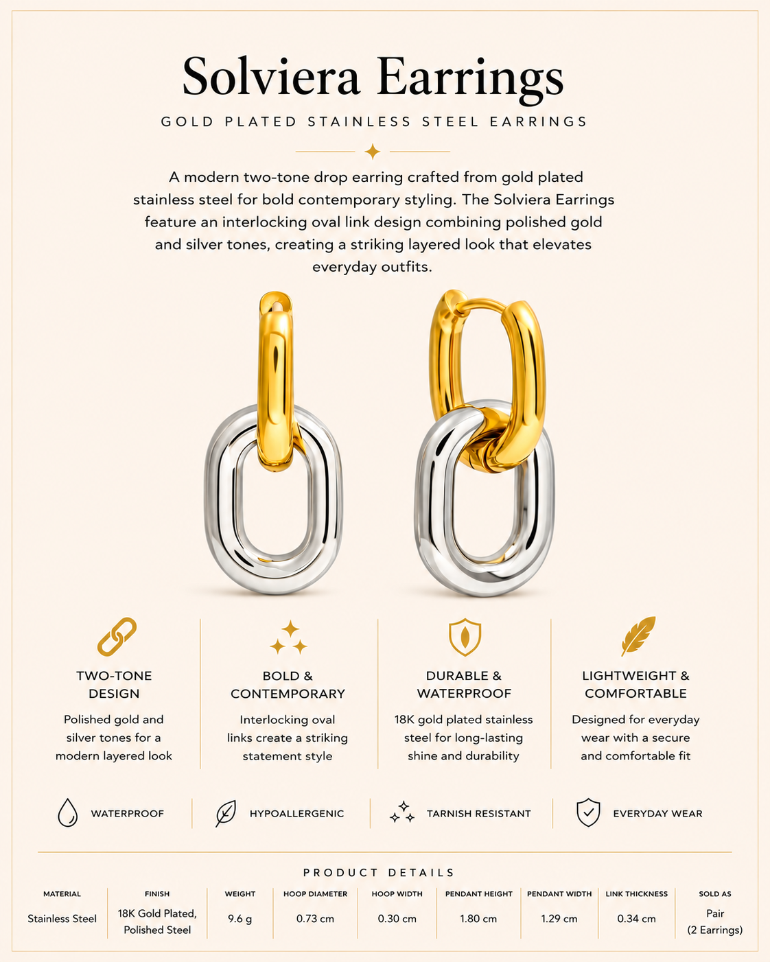 Gold Plated Stainless Steel Earrings – Solviera