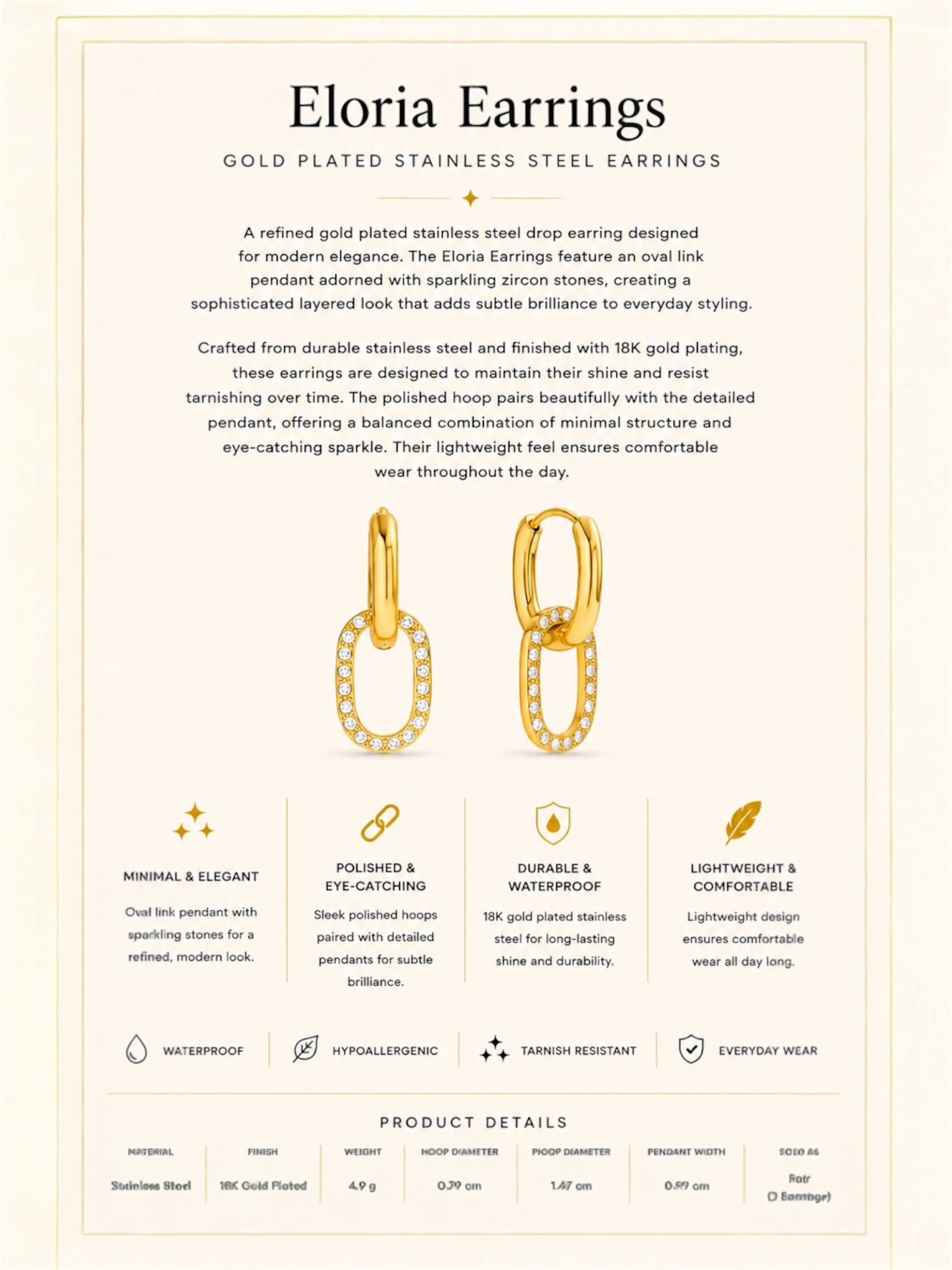 Gold Plated Stainless Steel Earrings – Eloria