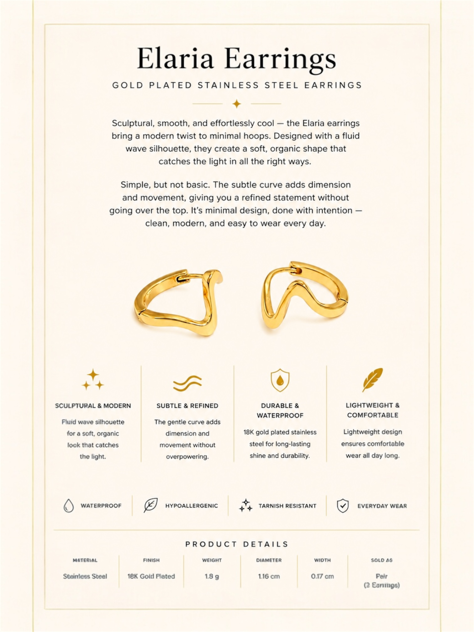 Gold Plated Stainless Steel Earrings – Elaria