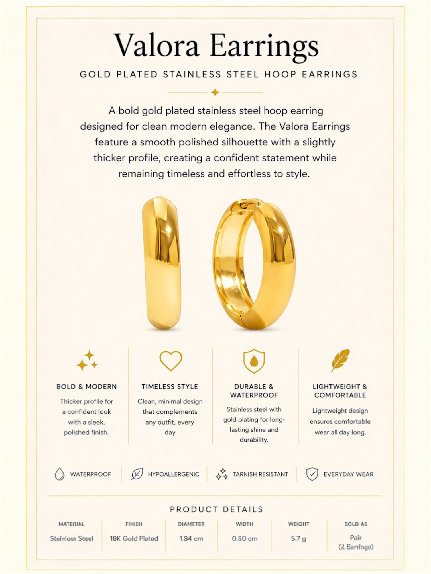 Gold Plated Stainless Steel Earrings – Valora