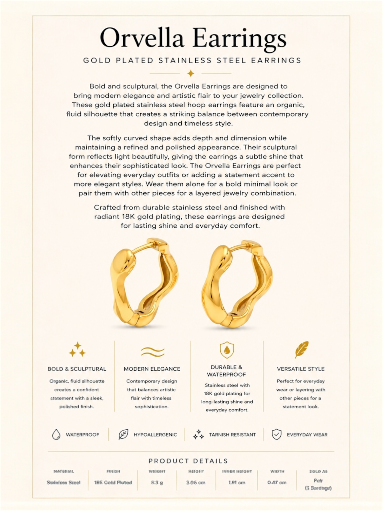 Gold Plated Stainless Steel Earrings – Orvella