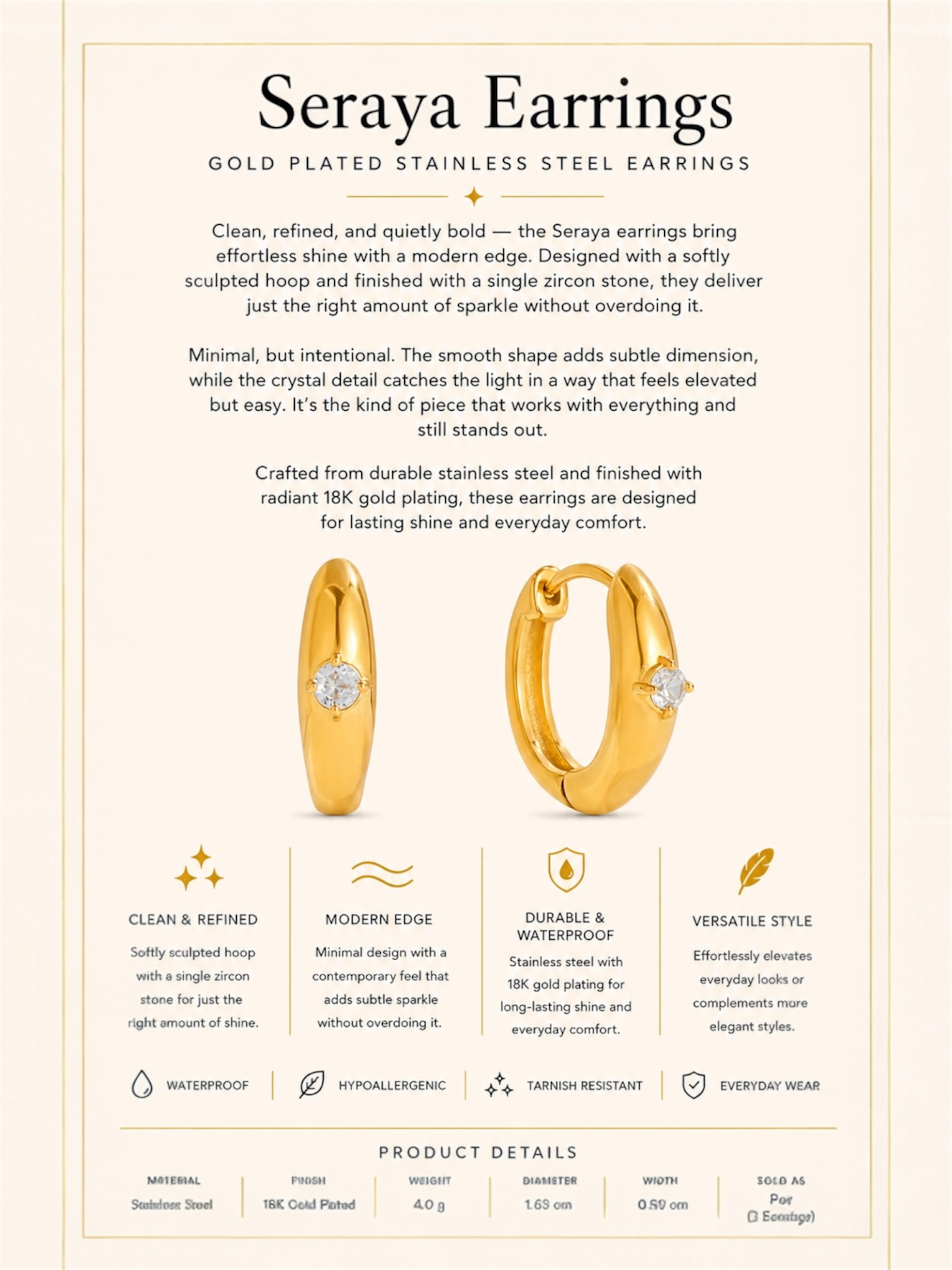 Gold Plated Stainless Steel Earrings – Seraya