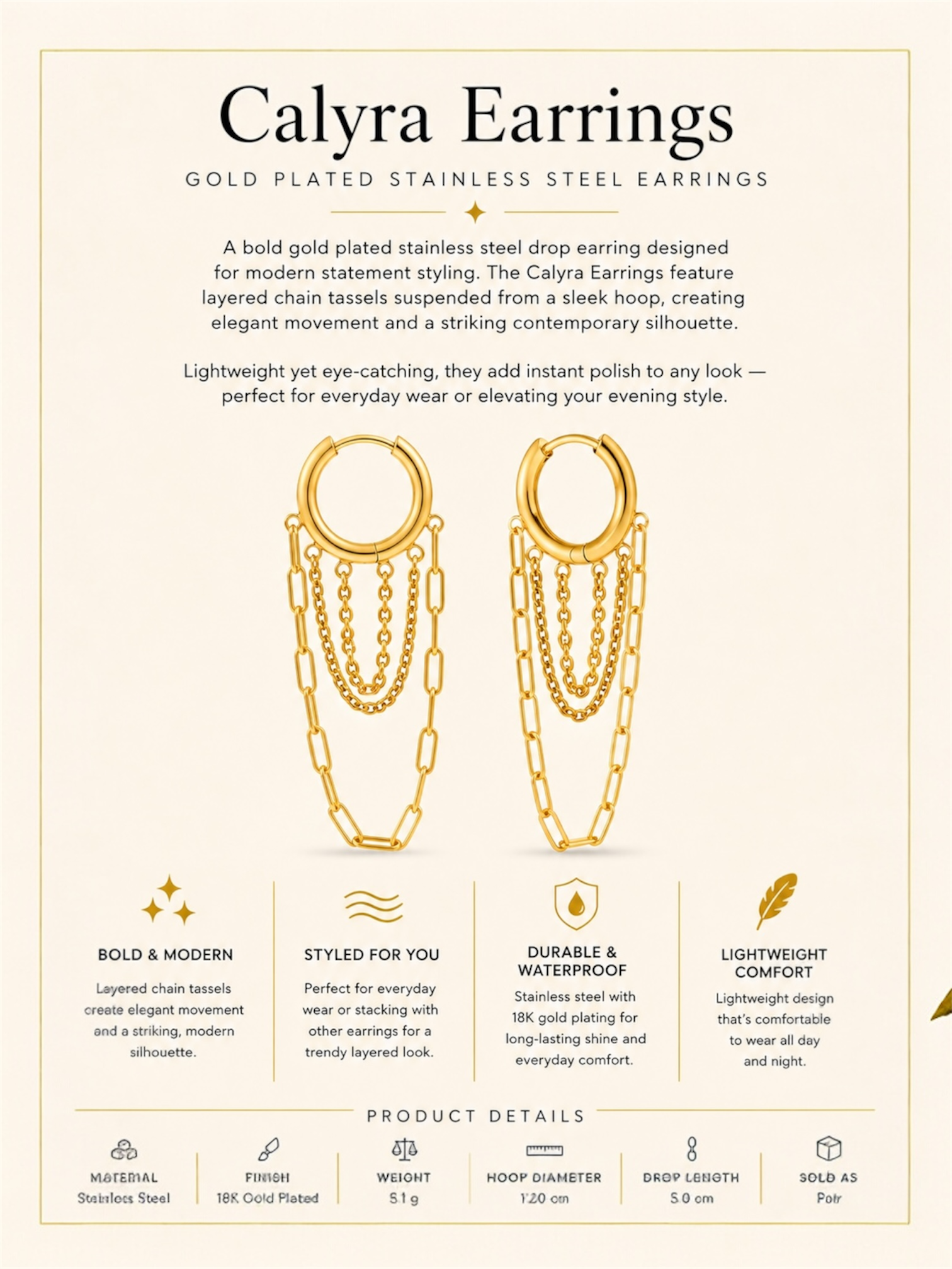 Gold Plated Stainless Steel Earrings – Calyra