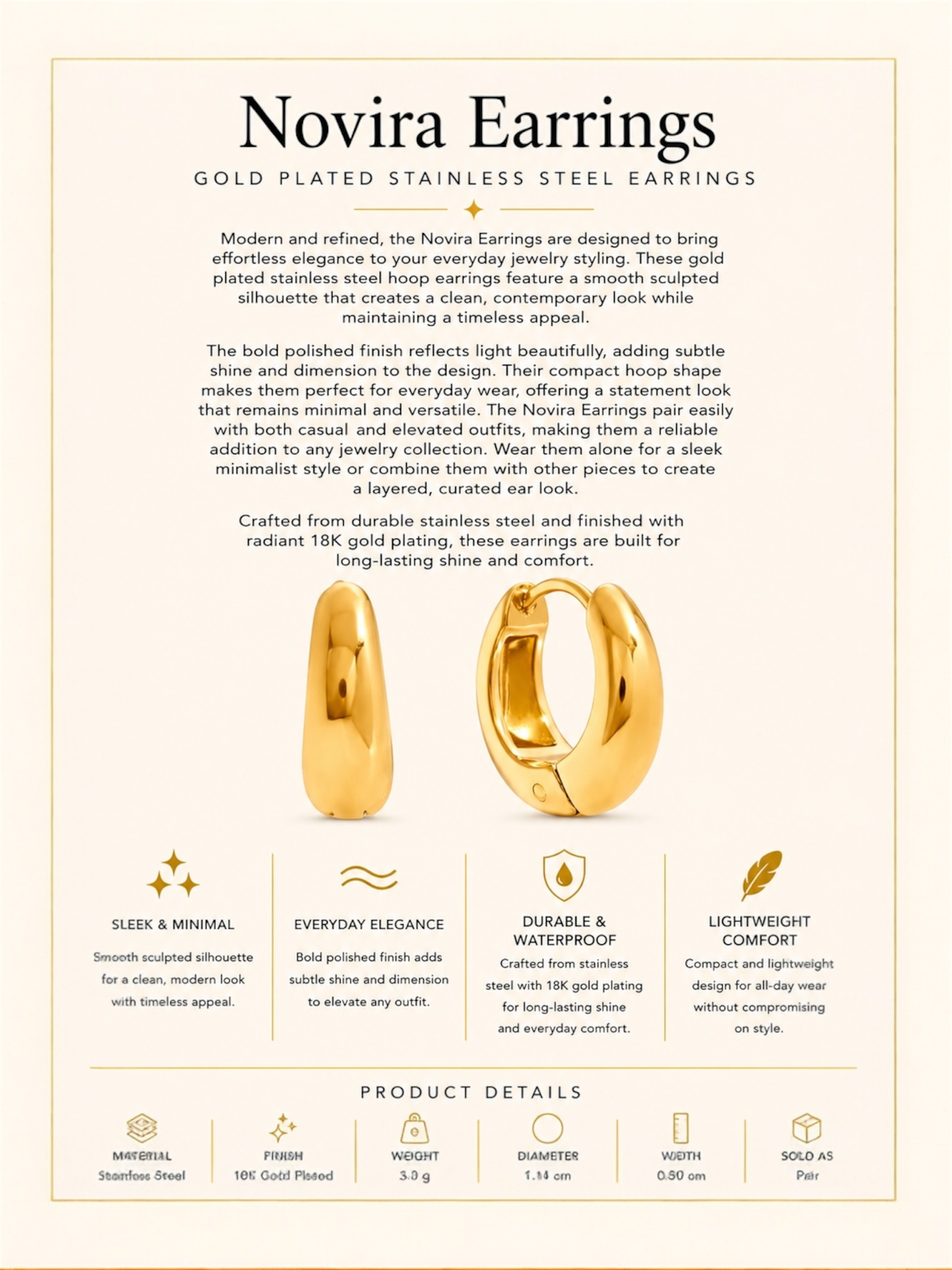 Gold Plated Stainless Steel Earrings – Novira
