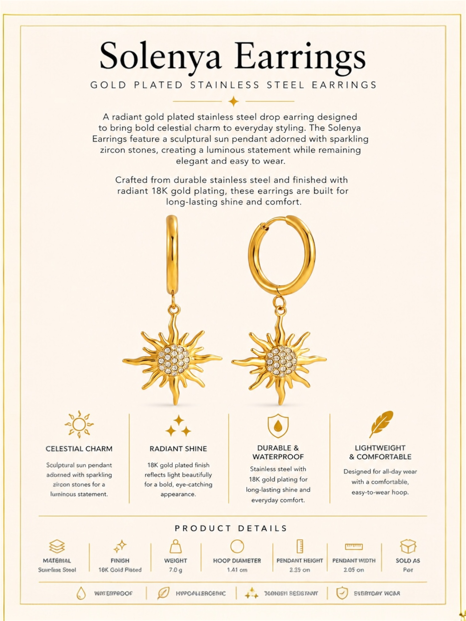 Gold Plated Stainless Steel Earrings – Solenya