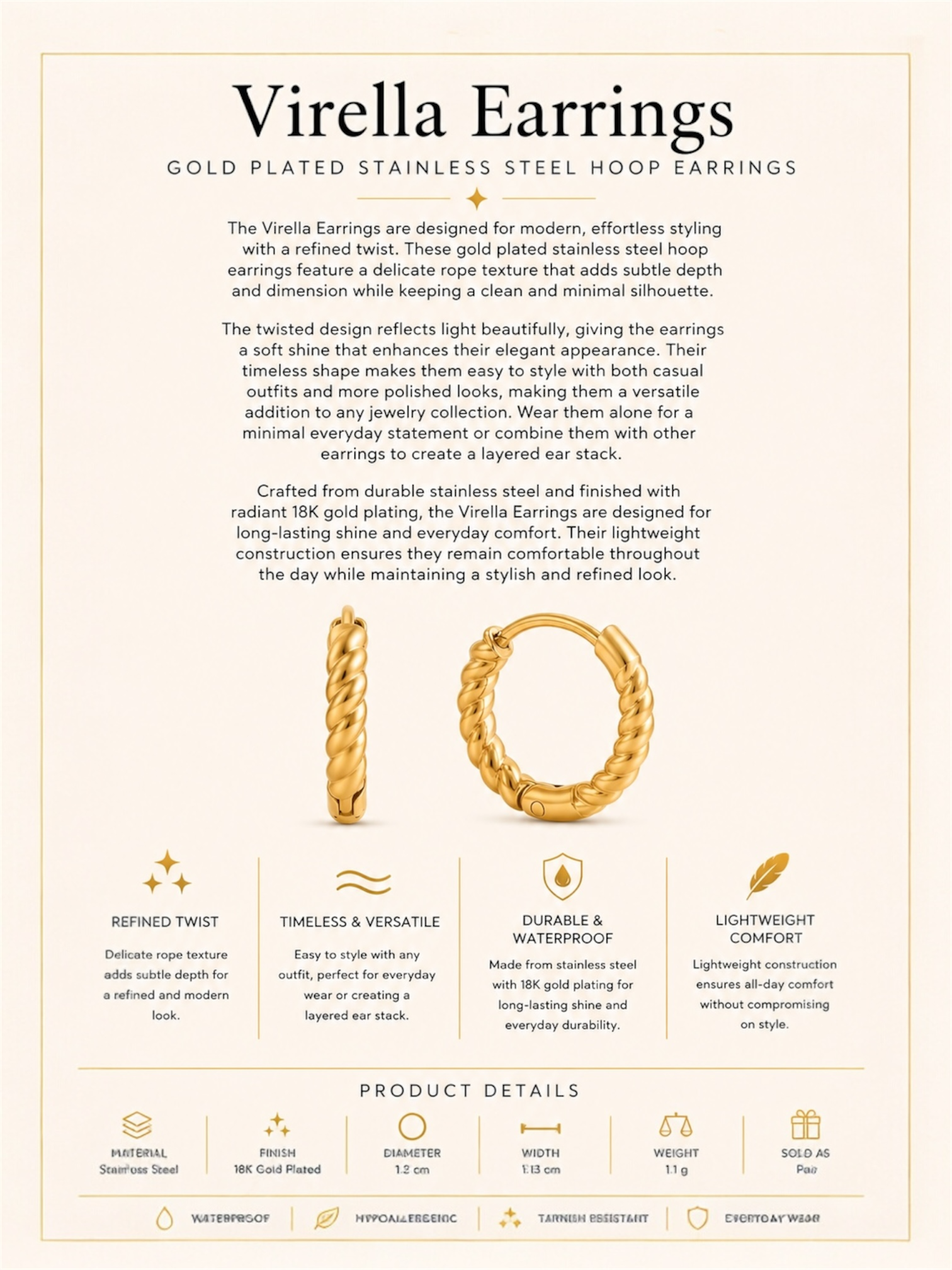 Gold Plated Stainless Steel Hoop Earrings – Virella