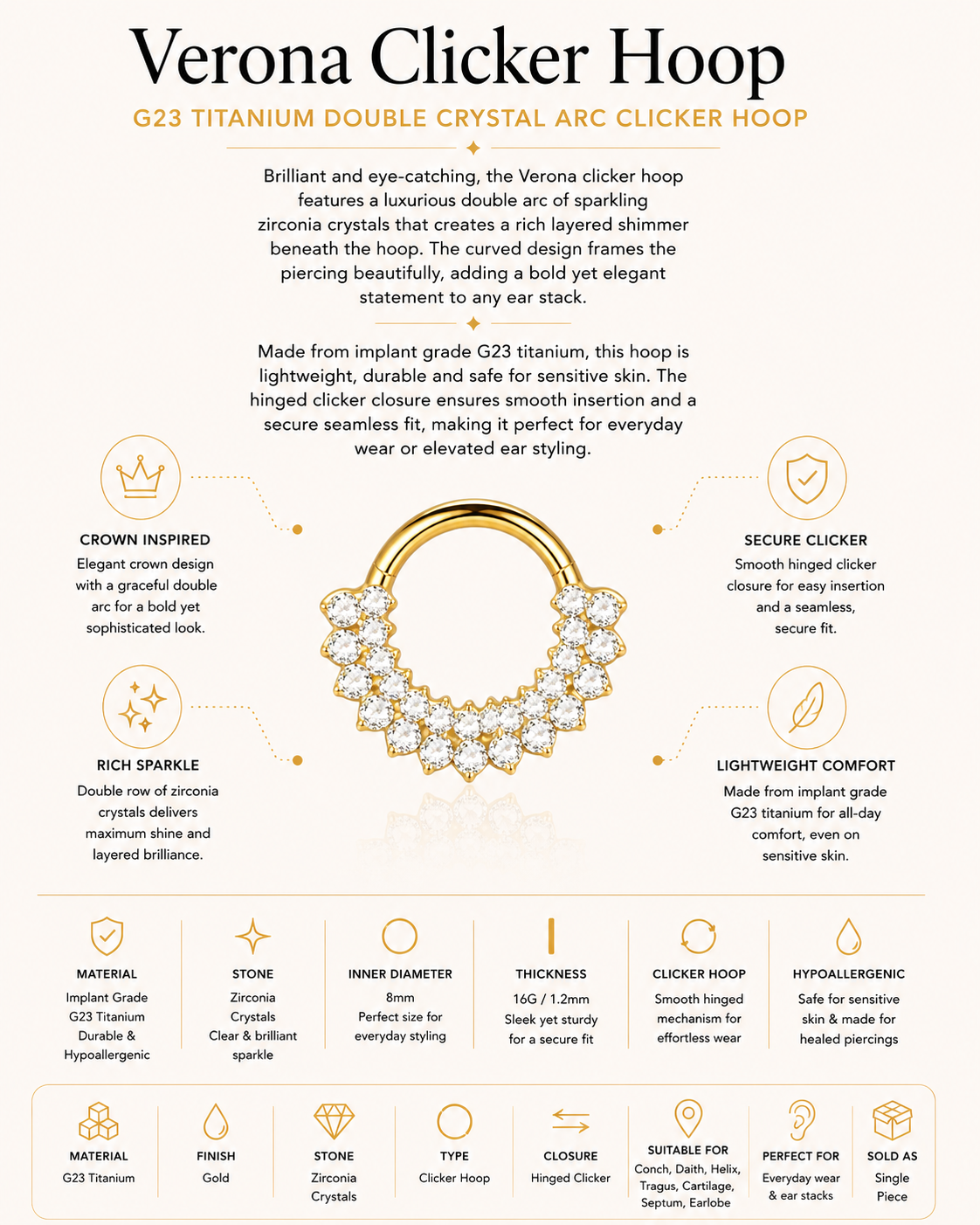 G23 Titanium Double Crystal Arc Clicker Hoop – Verona