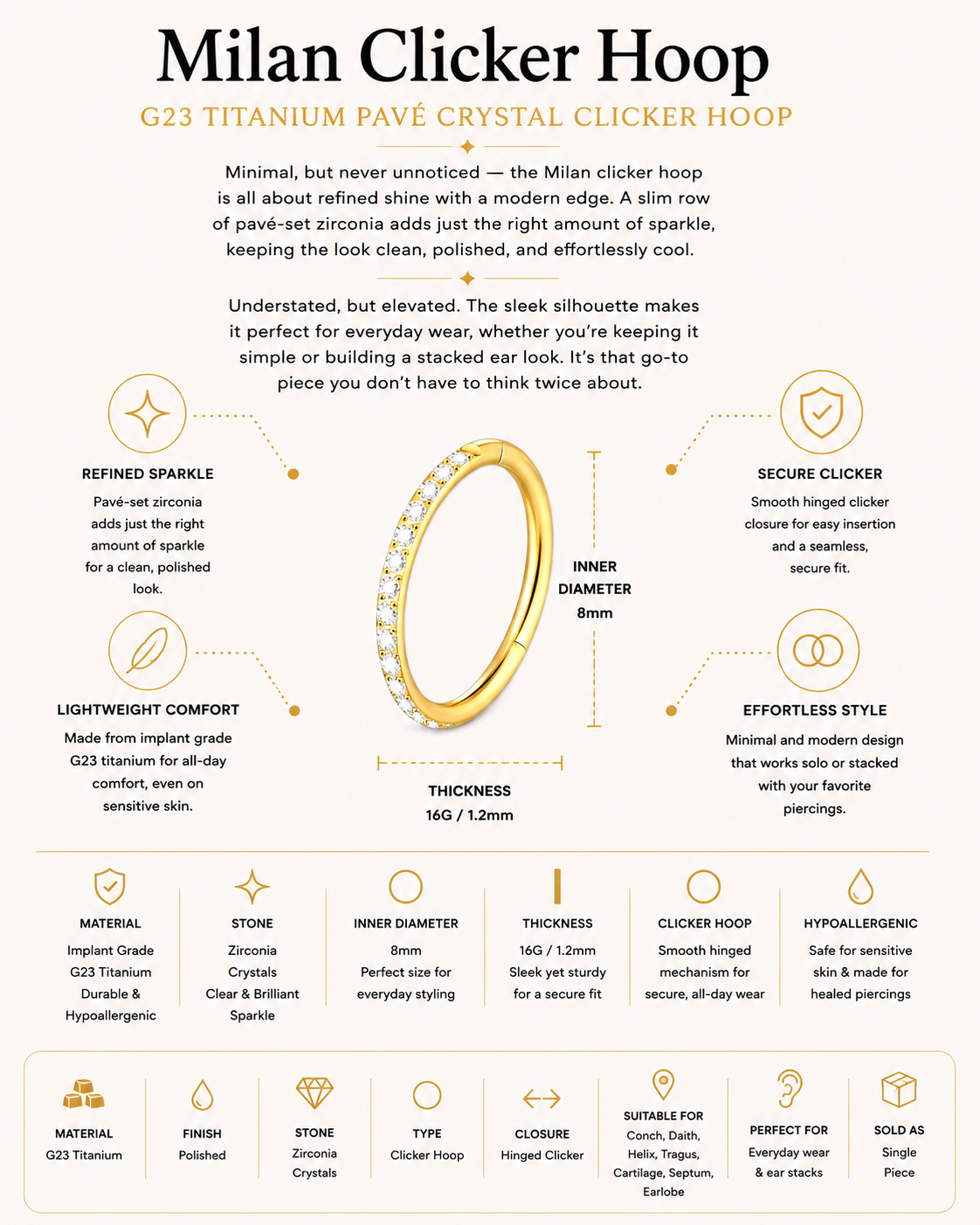 G23 Titanium Pavé Crystal Clicker Hoop – Milan