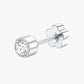 Silver stud earring with a clear gemstone on a white background