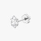 Silver stud earring with a clear gemstone on a white background