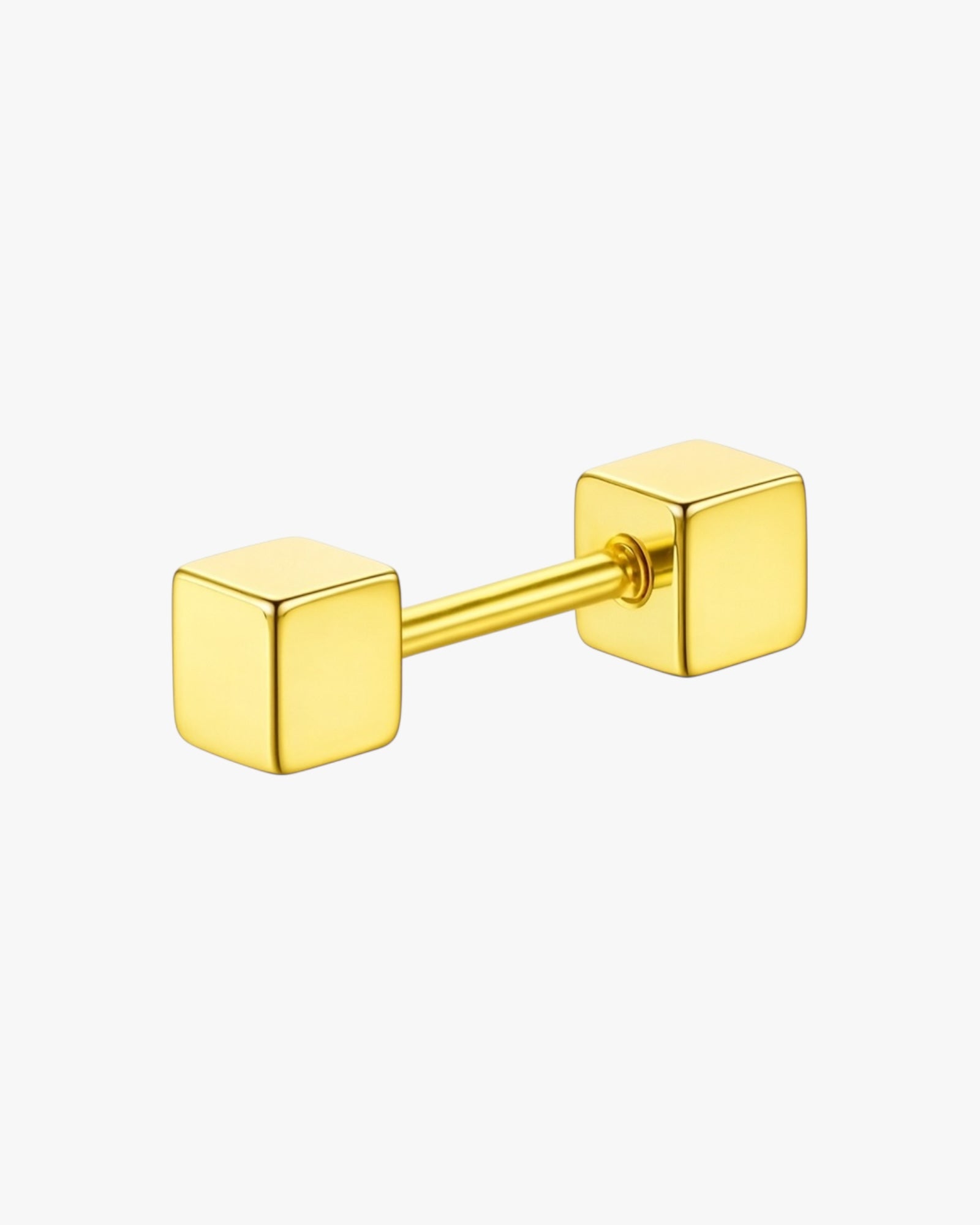 Gold earring with a square design on a white background