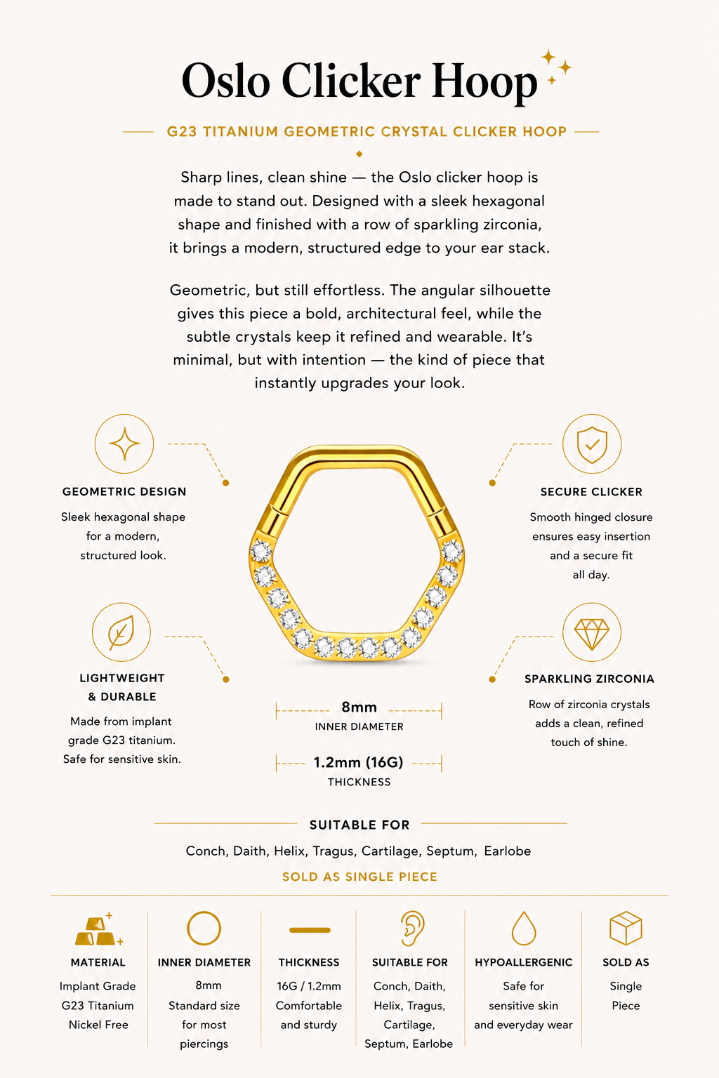 G23 Titanium Geometric Crystal Clicker Hoop – Oslo