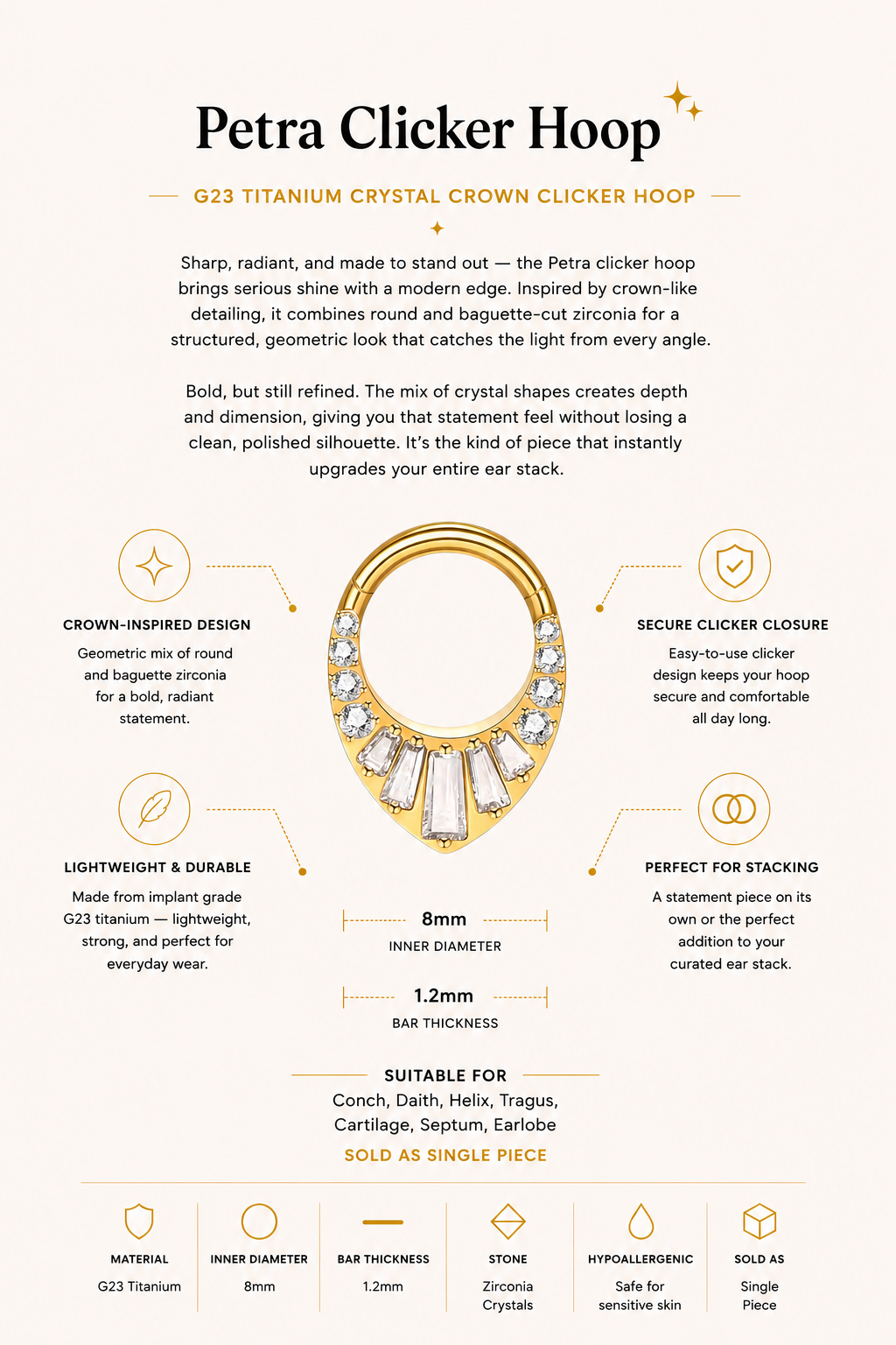 G23 Titanium Crystal Crown Clicker Hoop – Petra