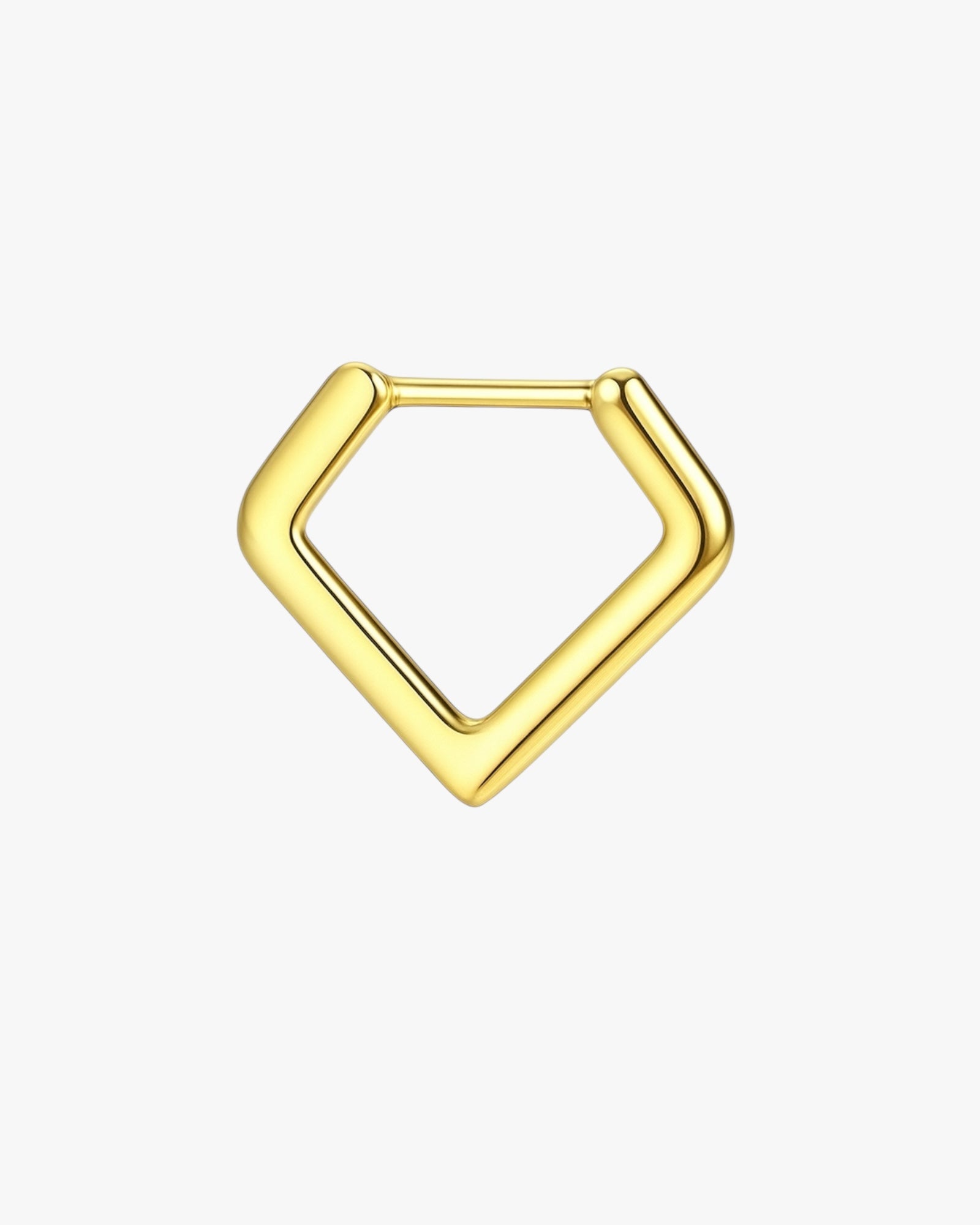 Gold hexagonal nose ring on a white background