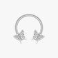 Silver hoop earring with butterfly designs on a white background