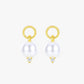 Gold earrings with pearls and small diamonds on a white background