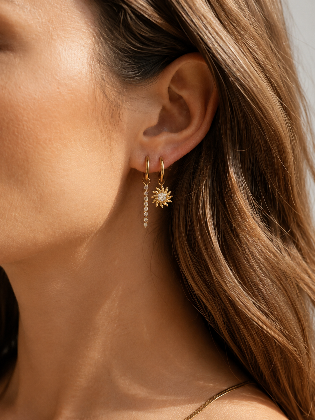 Gold Plated Sunburst Crystal Hoop Charms – Solenya